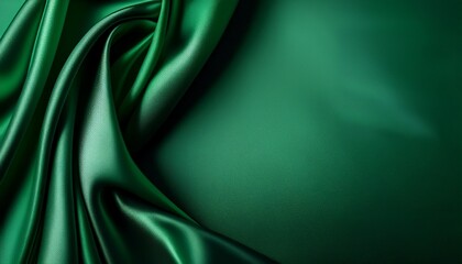 beautiful elegant wavy dark green satin silk luxury cloth fabric with monochrome background design wallpaper banner copy space