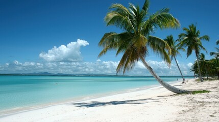Fototapeta premium Tropical Paradise: Idyllic Beach Scene with Lush Palm Trees