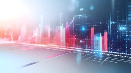 Naklejka premium Vibrant city skyline with bright blue and red background creating a dynamic urban landscape filled with energy
