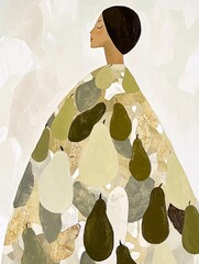 Illustration of woman wearing an avocado-print cloak, Ai generated