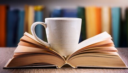 Naklejka premium books and a coffee cup