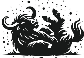 Yak rolling on the ground playfully animal vector silhouette