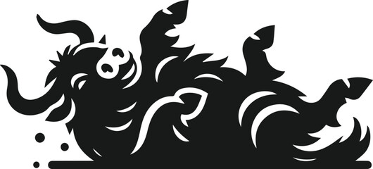 Yak rolling on the ground playfully animal vector silhouette