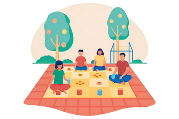 childhood obesity nutrition exercise community A group of people meditating outdoors on a mat surrounded by trees.