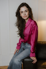 Casual Elegance Woman in Pink Blouse
