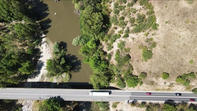 Aerial view of Struma River passing through the Kresna Gorge, Bulgaria