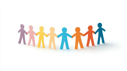Fototapeta premium Diverse paper people holding hands in colorful arrangement symbolize unity and togetherness