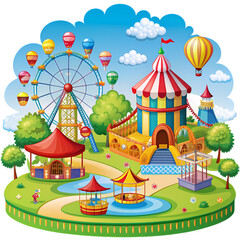 Amusement Park Cartoon Illustration isolated on transparent background
