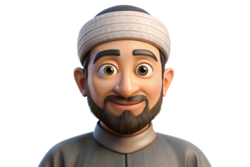 Smiling Cartoon 3D Render of a Man Wearing a Traditional Muslim Taqiyah