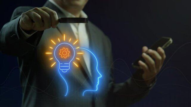 Strategic innovation concept, systematic process for developing and implementing new ideas and products that help an organization grow and compete. Strategic innovation icon on virtual screen.