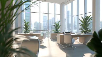 Modern corporate office with city view.