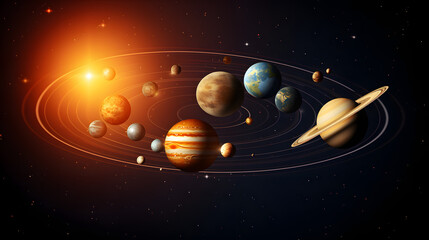 Fototapeta premium The planets of the solar system displayed together, showcasing unique characteristics and beauty in a colorful representation of planetary dynamics.