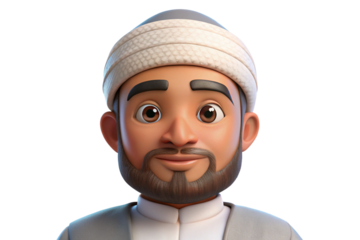 3D Render of a Friendly Cartoon Muslim Man Wearing a Traditional Taqiyah