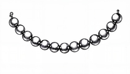 Obraz premium Ink illustration, detailed pearl necklace with fine lines, vintage engraving style, monochrome design