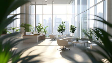 Modern corporate office with city view.