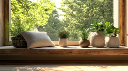 Fototapeta premium Serene Window Plant Display