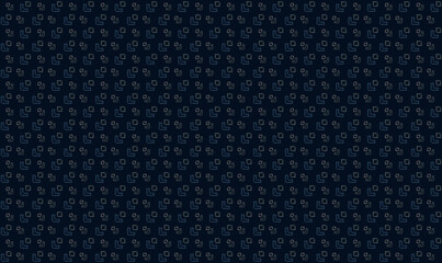 Seamless pattern with geometric abstract square flowers and leaves in blue and gray on dark blue background.Vector illustration, for masculine shirt lady dress cloth textile cover wallpaper decoration