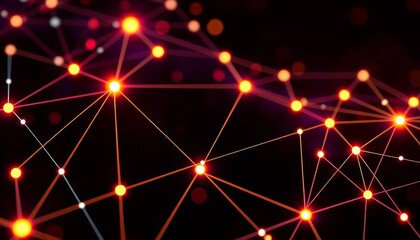 Abstract glowing network nodes and lines, dark background, illustration, signal