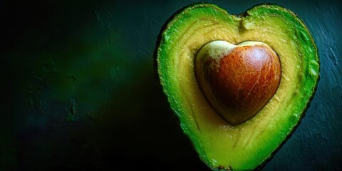 A green avocado is cut in half and shaped like a heart