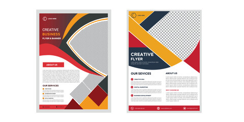 Business Brochure Template Geometric Abstract Design Red Yellow Blue Corporate Layout Professional Marketing Clean Modern Angular Elements