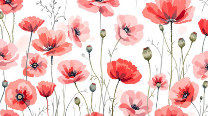 Watercolor red flowers poppies on a white background © Paint