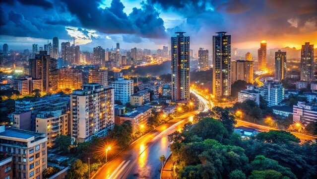 Thane City Nights: Urban Lightscape Stock Photo