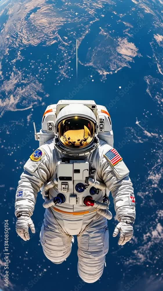Wall mural astronaut in spacesuit floats in outer space with earth in background. concept of space exploration,