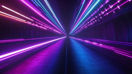 3D render, abstract background with neon light rays and speed lines on a dark backdrop