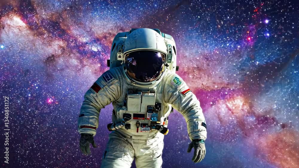 Canvas Prints astronaut in spacesuit floating against vibrant galaxy background. space explorer surrounded by star