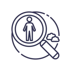  Magnifying glass focusing on a person symbolizes customer insight and analysis. © VectorMine