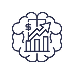 Brain with graph and dollar sign symbolizes data-driven intelligence and financial growth.