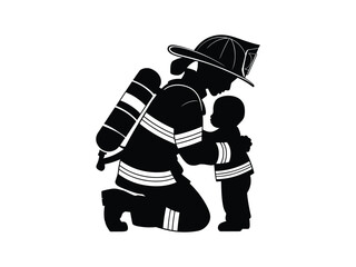 Firefighter Mom Silhouette | Brave Fire woman & Heroic Mother