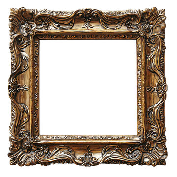 Naklejki Ornate gold picture frame elegant vintage art antique isolated on transparent  background