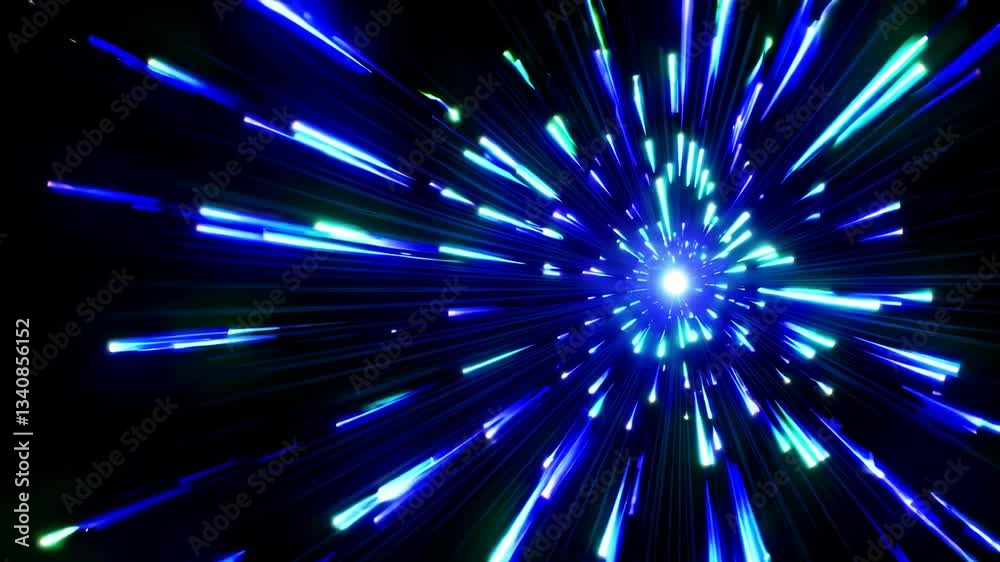 Poster Dynamic abstract image of blue light trails in motion, futuristic concept