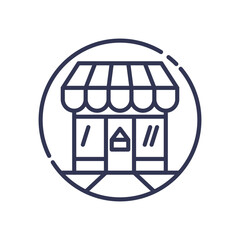 Minimalist icon of a retail shop with an awning, symbolizing local business.