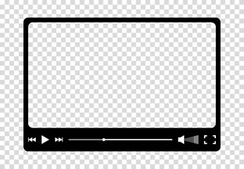 Multimedia video player for web and mobile apps. Chat video frame in flat style. Play video window with navigation icons, play button icon. Vector illustration on a transparent background.