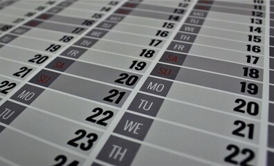 Calendar - close up photo. Planning calendar. Planner. Photo