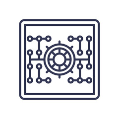 Abstract circuit and vault icon symbolizing secure AI-driven wealth management.