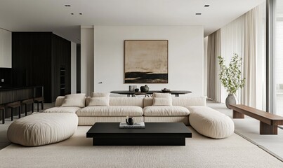 A modern living room interior with sophisticated minimal design