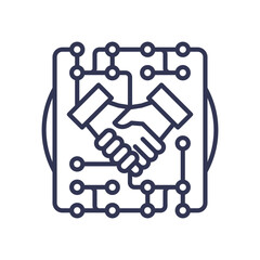 Digital handshake symbolizing trustless execution and blockchain technology.