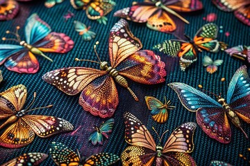 Tropical Butterfly Dotted Line Textile Print Design -  Elegant Nature Inspired Fabric Pattern