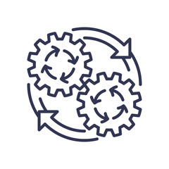 Two gears with arrows symbolize process automation and efficiency in B2B.