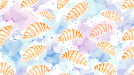 Watercolor pattern croissant on white background
