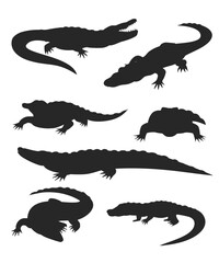 Crocodile and alligator silhouette set stock illustration