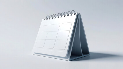 Desk calendar with blank pages on a minimalist background.