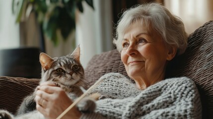 Senior Woman with Fluffy Cat