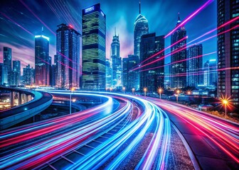 Fototapeta premium Urban Night Lights Long Exposure Cityscape - Abstract Blurred City