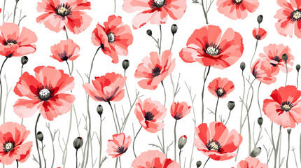 Watercolor red poppies on a white background