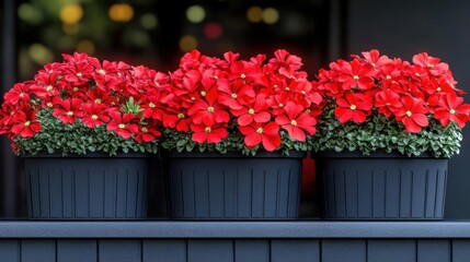 Fototapeta premium Red Flowers in Planters