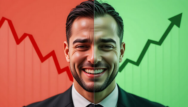 Businessman with graph increase and decrease stock marketing, 3D rendering illustration